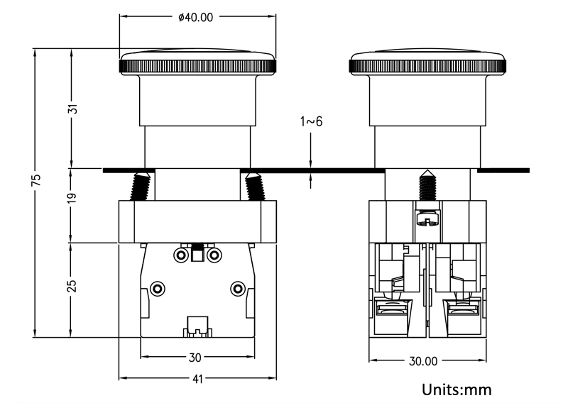 5BE蘑菇钮尺寸图