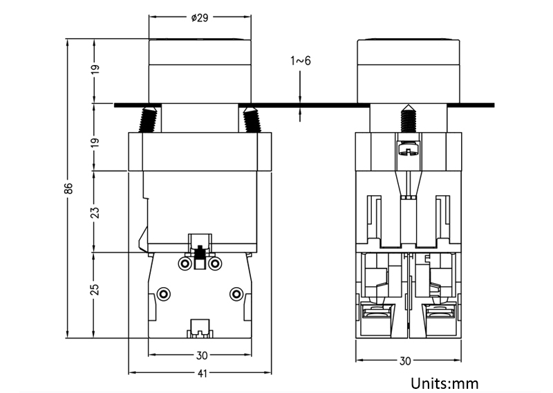 5BE — 平钮尺寸图