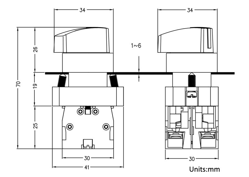 5BE-旋柄钮尺寸图