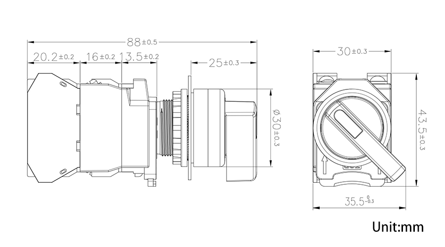 7M 长柄旋钮带灯二位置锁-复位